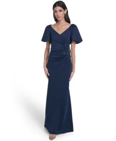 Eliza J Womens V Neck Ball Gown In Blue