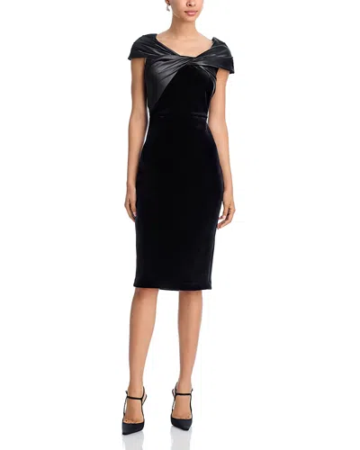 Eliza J Satin Wrap Detail Velvet Sheath Dress In Black
