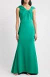 Eliza J Wrap Neckline Scuba Crepe Gown In Jade