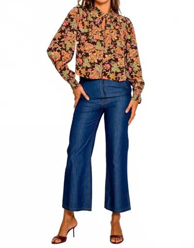 Elizabeth And James Brit Bow Blouse In Wallflower Brown In Multi