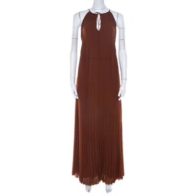 Elizabeth And James Cinnamon Brown Pleated Chiffon Cadence Maxi Dress