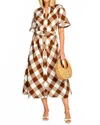 Elizabeth And James Collins Midi Dress In Brown Gingham In Multi