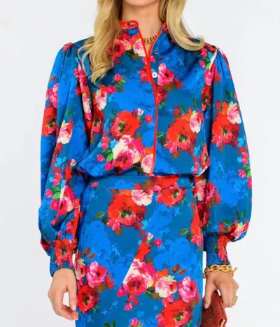 Elizabeth And James Emily Top In Holiday Chintz Teal In Blue