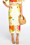 Elizabeth And James Frannie Button Front Printed Midi Skirt In Wildflower Ivory In Multi
