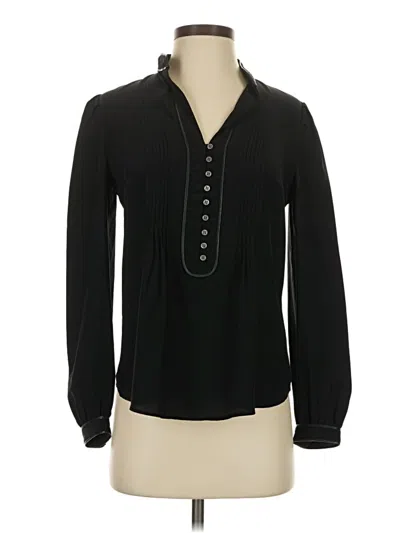 Pre-owned Elizabeth And James Long Sleeve Silk Top Black Keyhole Neckline Tops