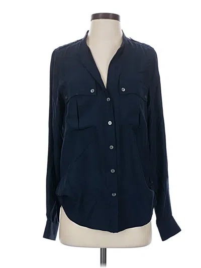 Pre-owned Elizabeth And James Long Sleeve Silk Top Blue Plunge Neckline Tops
