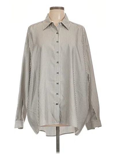 Pre-owned Elizabeth And James Long Sleeve Silk Top Silver Stripes Pattern Square Neckline Tops