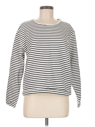 Pre-owned Elizabeth And James Long Sleeve Top White Stripes Pattern Boatneck Tops