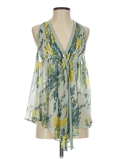 Pre-owned Elizabeth And James Sleeveless Silk Top Green Plunge Neckline Tops