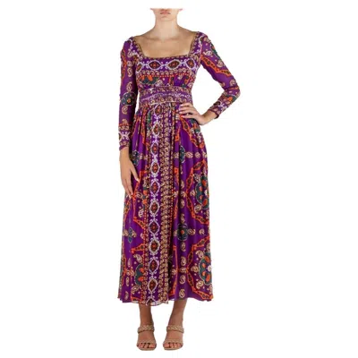Pre-owned Elizabeth Arden 1970s  Jewel-tone & Purple Silk Chiffon Beaded Ysl Style Gown Wi