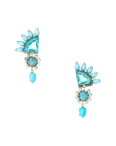 Elizabeth Cole 24k Plated Dangle Earrings In Blue