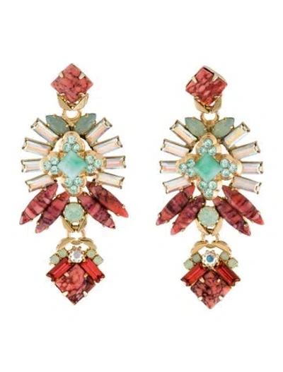 Pre-owned Elizabeth Cole Crystal & Resin Drop Earrings In Multicolor