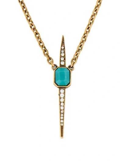 Pre-owned Elizabeth Cole Crystal & Resin Spear Pendant Necklace, 18.5" In Blue/clear
