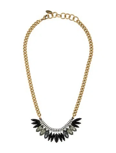 Pre-owned Elizabeth Cole Crystal Collar Necklace, 18" In Black/green