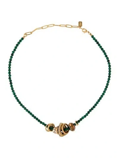 Pre-owned Elizabeth Cole Crystal, Enamel & Bead Necklace, 29.75" In Multicolor