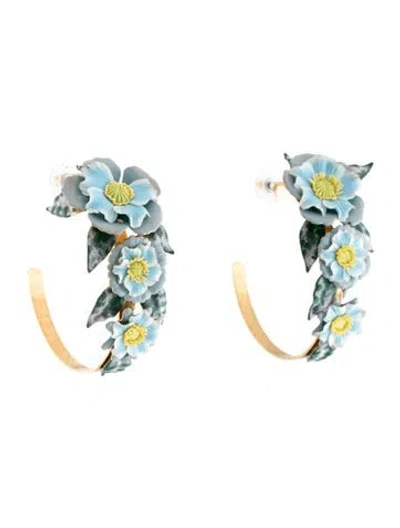 Pre-owned Elizabeth Cole Enamel Hoop Earrings In Blue/green/white