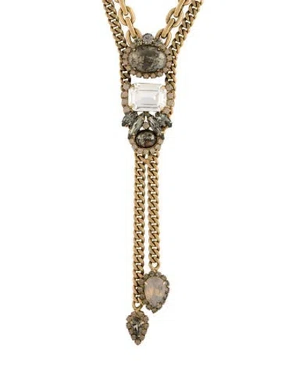 Pre-owned Elizabeth Cole Stone & Crystal Lavalier Necklace, 29.5" In Grey/white
