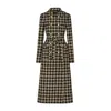 Elizabeth Diamant Women's Black / Neutrals Houndstooth, Double-breasted, Belted Trench Coat With Asymmetrical Collar In Black