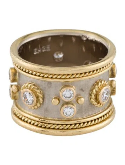 Pre-owned Elizabeth Gage 18k Diamond Bead Templar Band Ring In Multi