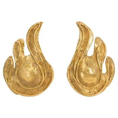 Pre-owned Elizabeth Gage 18k Yellow Gold Textured Clip-on Earclips, 1985 Uk