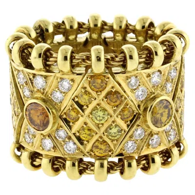 Pre-owned Elizabeth Gage Agincourt White And Yellow Diamond Flexible Ring