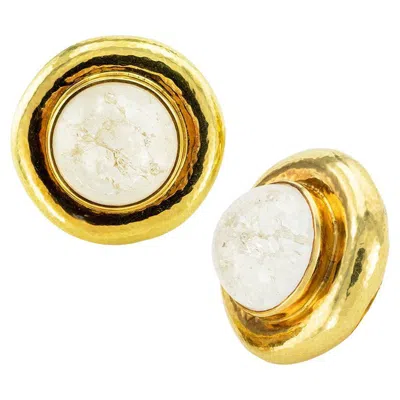 Pre-owned Elizabeth Gage Rock Crystal 18k Yellow Gold Clip On Earrings