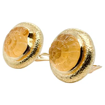 Pre-owned Elizabeth Gage Signed Pair Of  Nautilus Citrine & 18k Gold Clip-on Earrings In Multi