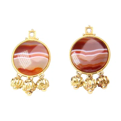 Pre-owned Elizabeth Gage Yellow Gold And Diamond Carnelian  Earrings