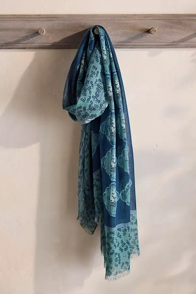 Elizabeth Gillett Diamond Floral Cotton Scarf In Blue