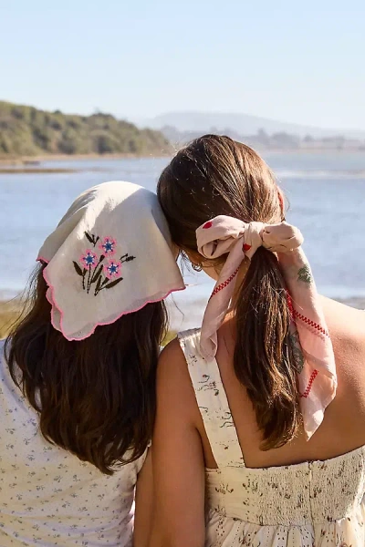 Elizabeth Gillett Embroidered Floral Cotton Bandana In Pink