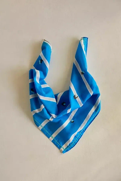 Elizabeth Gillett Embroidered Floral Stripe Cotton Bandana In Blue