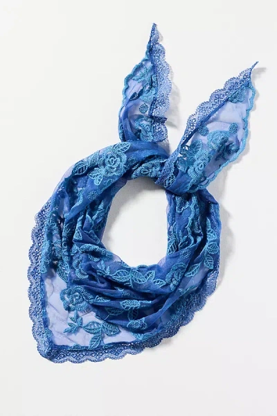Elizabeth Gillett Floral Lace Hair Scarf In Blue