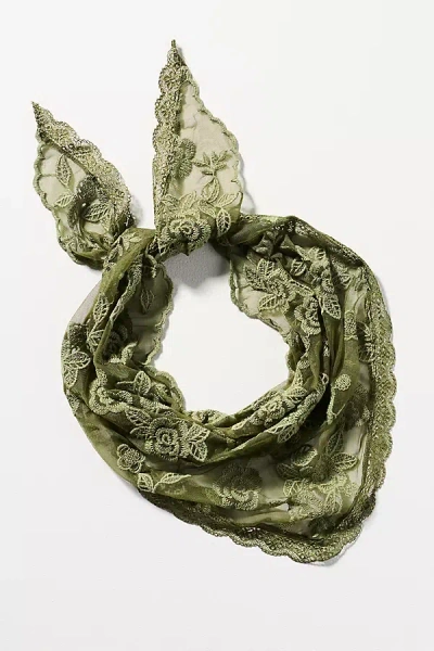 Elizabeth Gillett Floral Lace Hair Scarf In Green