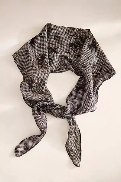 Elizabeth Gillett Gingham Floral Cotton Scarf In Brown