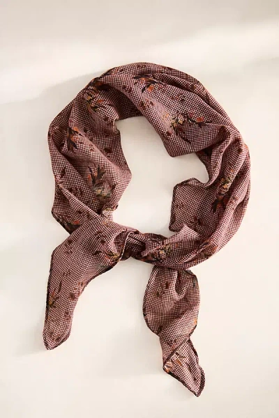Elizabeth Gillett Gingham Floral Cotton Scarf In Red