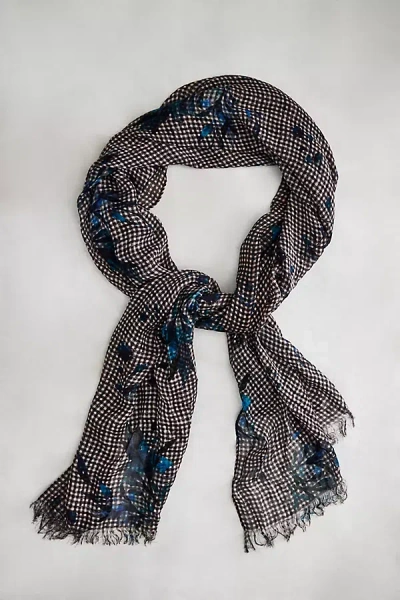 Elizabeth Gillett Gingham Floral Micromodal Scarf In Blue