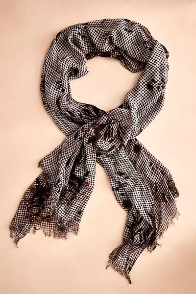 Elizabeth Gillett Gingham Floral Micromodal Scarf In Brown