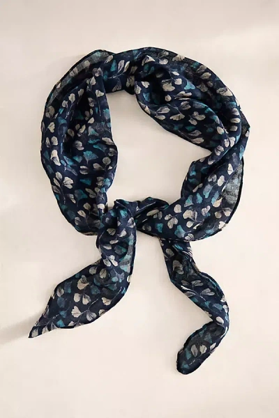 Elizabeth Gillett Ginkgo Leaves Cotton Scarf In Blue