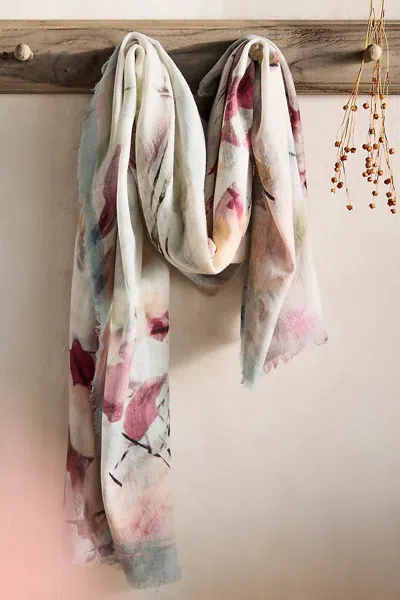 Elizabeth Gillett Painted Lilies Scarf In Grey