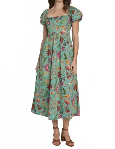 ELIZABETH JAMES THE LABEL ALLIE DRESS IN EXOTIC FLOWER AQUAMARINE