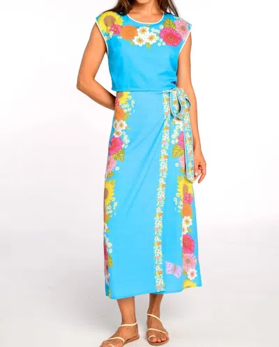 Elizabeth James The Label Aqua Wildflower Jackie Top In Blue