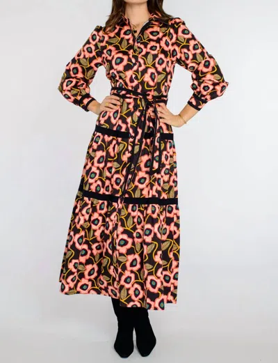 Elizabeth James The Label Beverly Dress In Black Poppies In Multi