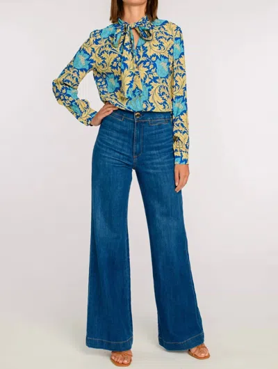 Elizabeth James The Label Brit Bow Blouse In Damask In Multi