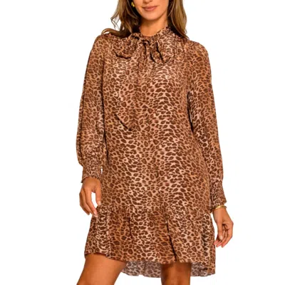 Elizabeth James The Label Brit Bow Mini Dress In Leopard In Brown