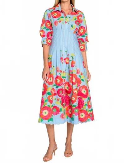 Elizabeth James The Label Carter Midi Dress In Poppy Patch Blueberry In Multi