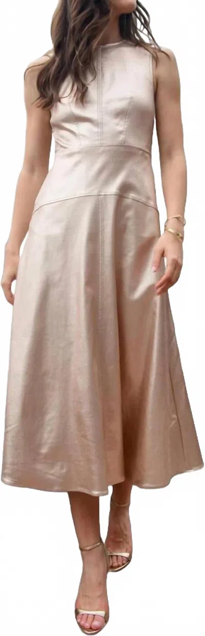 Elizabeth James The Label Claire Midi Dress In Gold Metallic Denim In Neutral