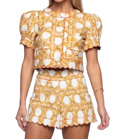 Elizabeth James The Label Coco Scallop Embroidery Top In Wicker In Gold