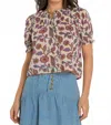 Elizabeth James The Label Daisy Short Sleeve Top In Ivory Cactus Flower In Multi