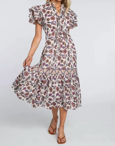 Elizabeth James The Label Delia Midi Dress In Ivory Cactus Flower In Multi