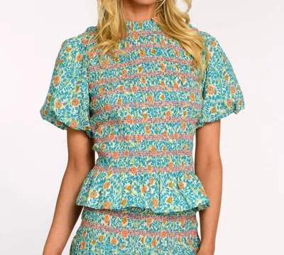Elizabeth James The Label Demi Puff Sleeve Floral Top In Garden Trellis In Multi
